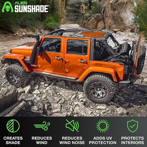 Alien Sunshade Jeep Wrangler JKU (2007-2018) – Rear Half Mesh Sun Shade for Jeep JK Unlimited - Blocks UV, Wind, Noise - Bikini Jkini Top Cover for Sport, Sport S, Sahara, Rubicon (Blue) in Saudi Arabia