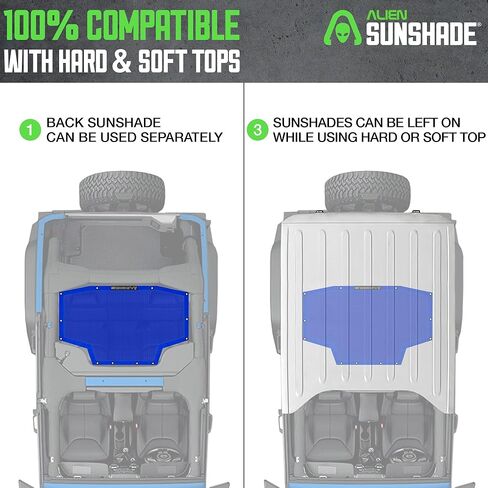Alien Sunshade Jeep Wrangler JKU (2007-2018) – Rear Half Mesh Sun Shade for Jeep JK Unlimited - Blocks UV, Wind, Noise - Bikini Jkini Top Cover for Sport, Sport S, Sahara, Rubicon (Blue) in Saudi Arabia