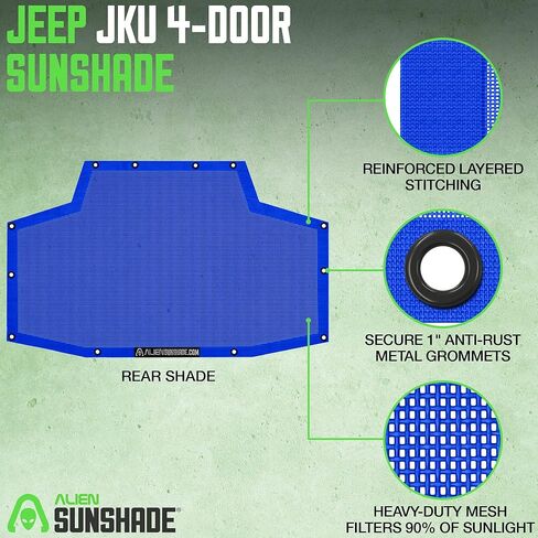 Alien Sunshade Jeep Wrangler JKU (2007-2018) – Rear Half Mesh Sun Shade for Jeep JK Unlimited - Blocks UV, Wind, Noise - Bikini Jkini Top Cover for Sport, Sport S, Sahara, Rubicon (Blue) in Saudi Arabia