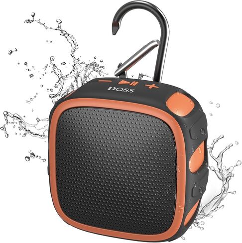DOSS Waterproof Bluetooth Speaker with Big Sound, 22H Playtime, IP67 Waterproof and Dustproof, Durable Carabiner, Portable Outdoor Speaker with Clip for Beach, Pool, Camping, Hiking, Shower-Brown in Saudi Arabia