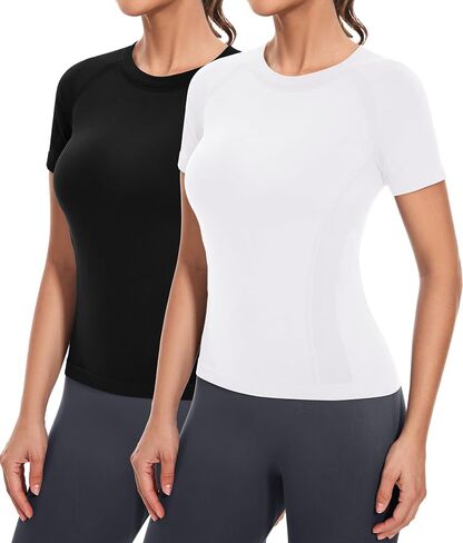 MathCat Workout Tops for Women Short Sleeve,Seamless Workout Shirts for Women, Yoga Athletic Shirts Gym Running Shirts in Kuwait
