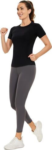 MathCat Workout Tops for Women Short Sleeve,Seamless Workout Shirts for Women, Yoga Athletic Shirts Gym Running Shirts in Kuwait