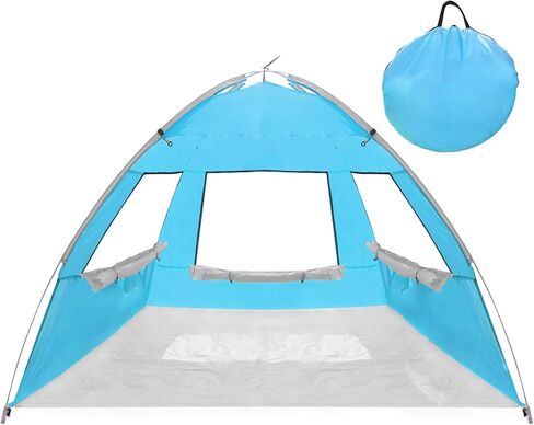 2 Person Pop Up Beach Tent, Anti-UV Beach Shelter, Easy Step Up, 3 Mesh Windows and 6 Sandy Bags, Keep Your Beach Trip Cool(Light Blue) in Kuwait