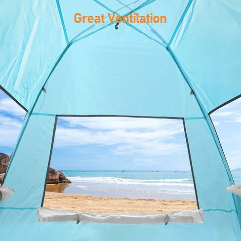 2 Person Pop Up Beach Tent, Anti-UV Beach Shelter, Easy Step Up, 3 Mesh Windows and 6 Sandy Bags, Keep Your Beach Trip Cool(Light Blue) in Kuwait