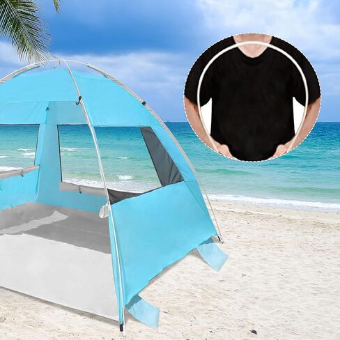 2 Person Pop Up Beach Tent, Anti-UV Beach Shelter, Easy Step Up, 3 Mesh Windows and 6 Sandy Bags, Keep Your Beach Trip Cool(Light Blue) in Kuwait