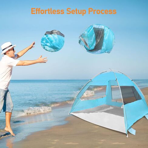 2 Person Pop Up Beach Tent, Anti-UV Beach Shelter, Easy Step Up, 3 Mesh Windows and 6 Sandy Bags, Keep Your Beach Trip Cool(Light Blue) in Kuwait