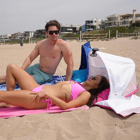 The Sunshade Pillow/Windproof Beach Sun Shelter, Portable Face Shade Canopy Umbrella, UV Sun Protection Headrest Tent, Breathable Tear-Resistant Waterproof (Pink/White) in Saudi Arabia