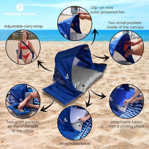 The Sunshade Pillow/Windproof Beach Sun Shelter, Portable Face Shade Canopy Umbrella, UV Sun Protection Headrest Tent, Breathable Tear-Resistant Waterproof (Pink/White) in Saudi Arabia