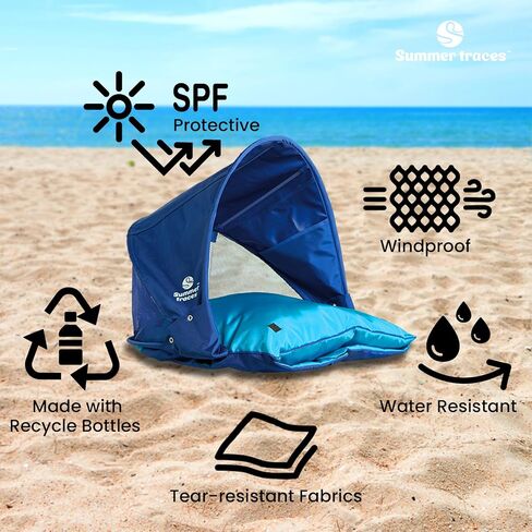 The Sunshade Pillow/Windproof Beach Sun Shelter, Portable Face Shade Canopy Umbrella, UV Sun Protection Headrest Tent, Breathable Tear-Resistant Waterproof (Pink/White) in Saudi Arabia