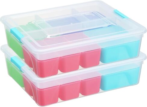 novelinks 10 QT Clear Plastic Dividing Storage Box with 11 Compartments Removable Storage Bin with Lid - Plastic Craft Storage Organizer Storage Compartment Container (2 Pack-10 QT) in Saudi Arabia