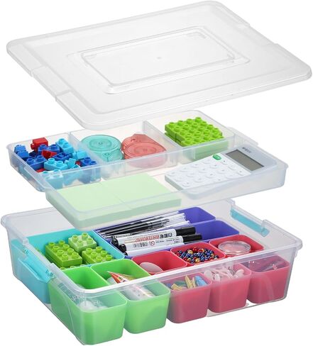 novelinks 10 QT Clear Plastic Dividing Storage Box with 11 Compartments Removable Storage Bin with Lid - Plastic Craft Storage Organizer Storage Compartment Container (2 Pack-10 QT) in Saudi Arabia