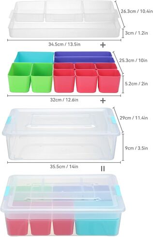 novelinks 10 QT Clear Plastic Dividing Storage Box with 11 Compartments Removable Storage Bin with Lid - Plastic Craft Storage Organizer Storage Compartment Container (2 Pack-10 QT) in Saudi Arabia