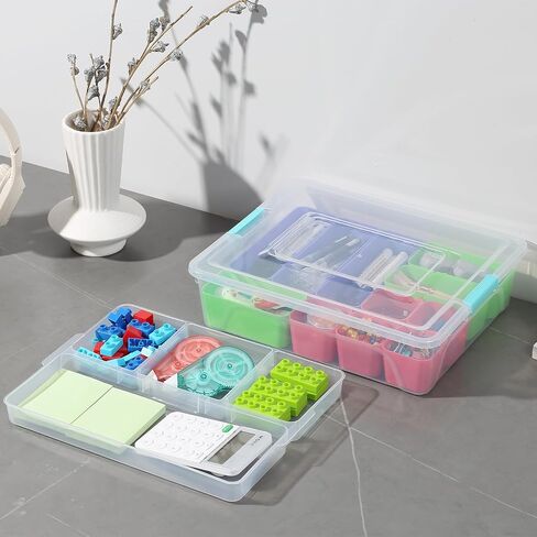 novelinks 10 QT Clear Plastic Dividing Storage Box with 11 Compartments Removable Storage Bin with Lid - Plastic Craft Storage Organizer Storage Compartment Container (2 Pack-10 QT) in Saudi Arabia