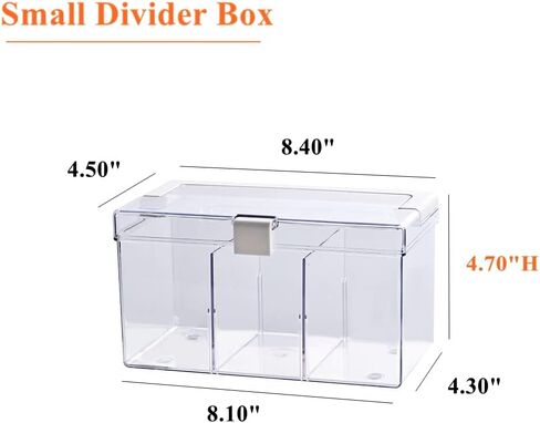 BangQiao Clear Small Plastic Storage Box with Handle, Hinged Lid and 3 Adjustable Compartments, Portable Organizer Case for Sewing, Stationery, Chalk, Art&Craft Supplies, Makeup, First Aid Kit in Kuwait