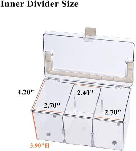 BangQiao Clear Small Plastic Storage Box with Handle, Hinged Lid and 3 Adjustable Compartments, Portable Organizer Case for Sewing, Stationery, Chalk, Art&Craft Supplies, Makeup, First Aid Kit in Kuwait