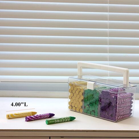 BangQiao Clear Small Plastic Storage Box with Handle, Hinged Lid and 3 Adjustable Compartments, Portable Organizer Case for Sewing, Stationery, Chalk, Art&Craft Supplies, Makeup, First Aid Kit in Kuwait