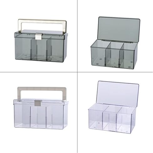 BangQiao Clear Small Plastic Storage Box with Handle, Hinged Lid and 3 Adjustable Compartments, Portable Organizer Case for Sewing, Stationery, Chalk, Art&Craft Supplies, Makeup, First Aid Kit in Kuwait