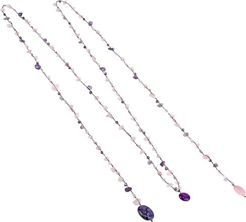 AeraVida Long Lariat Wrap Multi-Wear Pink Glass & Purple Mix Stones Beaded Necklace | Long Beaded Wrap Necklace for Women | Purple and Pink Bead Necklaces | Cotton Wrap Rope Necklace in Saudi Arabia