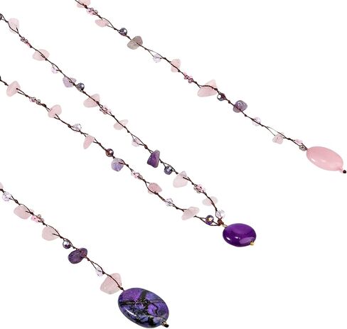 AeraVida Long Lariat Wrap Multi-Wear Pink Glass & Purple Mix Stones Beaded Necklace | Long Beaded Wrap Necklace for Women | Purple and Pink Bead Necklaces | Cotton Wrap Rope Necklace in Saudi Arabia