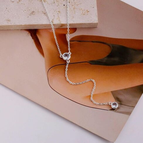 Lariat Necklace for Women,Dainty Gold/Silver Drop Y Chain Necklace Dangle Long Necklace Simple Fashion Jewelry Gift | Cubic Zirconia Necklace in Kuwait