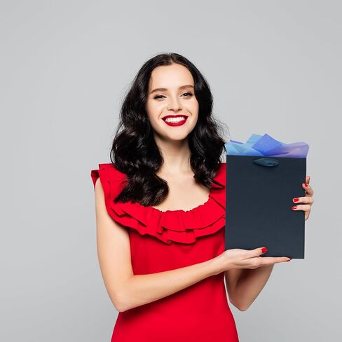 Kraft Gift Bags - 50 Pack 10.5x3x8.25 Medium Designer Shopping Bags with Ribbon Handles, Brown Gift Bags for Boutiques, Small Business, Merchandise, Apparel, Birthday, Parties, Events, Bulk in Kuwait