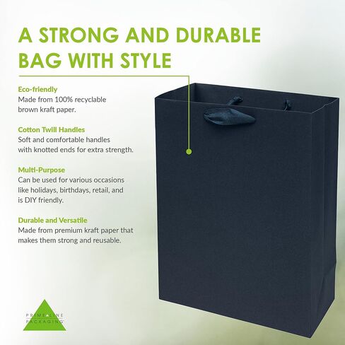 Kraft Gift Bags - 50 Pack 10.5x3x8.25 Medium Designer Shopping Bags with Ribbon Handles, Brown Gift Bags for Boutiques, Small Business, Merchandise, Apparel, Birthday, Parties, Events, Bulk in Kuwait