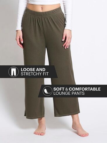 Mad Dog Lounge Pants for Women, Comfy Loose Fitting Wide Leg Cropped Capris Ladies House Pants - Elastic Casual & Comfortable in Saudi Arabia