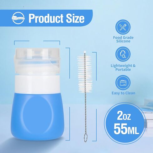 Squeeze Salad Dressing Bottles with Cleaning Brush | Portable Sauce Bottles Condiment Bottles | Dressing to Go for Lunch | 2 OZ, Set of 4 | Food-grade Silicone, BPA Free in Kuwait