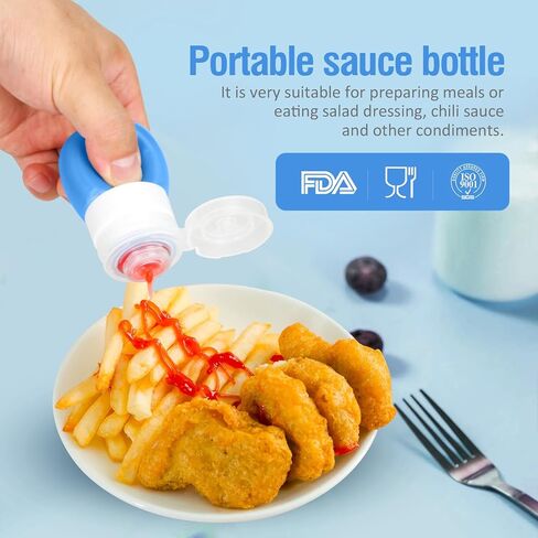 Squeeze Salad Dressing Bottles with Cleaning Brush | Portable Sauce Bottles Condiment Bottles | Dressing to Go for Lunch | 2 OZ, Set of 4 | Food-grade Silicone, BPA Free in Kuwait