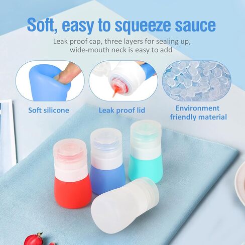 Squeeze Salad Dressing Bottles with Cleaning Brush | Portable Sauce Bottles Condiment Bottles | Dressing to Go for Lunch | 2 OZ, Set of 4 | Food-grade Silicone, BPA Free in Kuwait