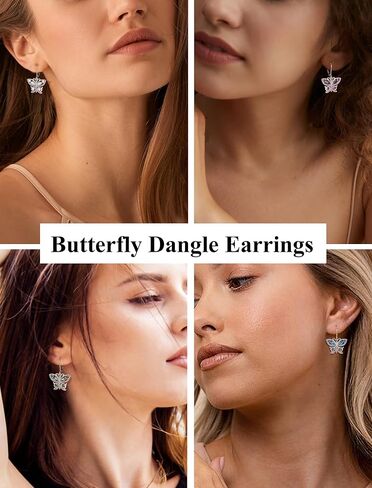 Butterfly Jewelry Set-925 Sterling Silver Pendant Necklace Butterfly Dangle Earrings with Birthstone Cubic Zirconia in Kuwait