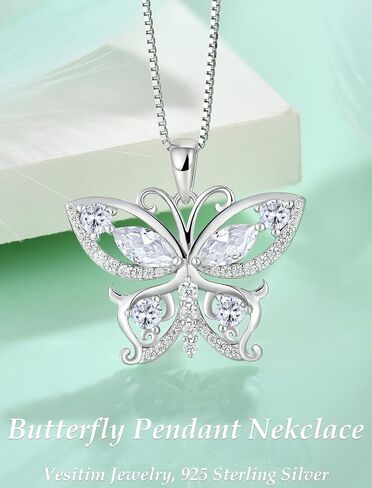 Butterfly Jewelry Set-925 Sterling Silver Pendant Necklace Butterfly Dangle Earrings with Birthstone Cubic Zirconia in Kuwait