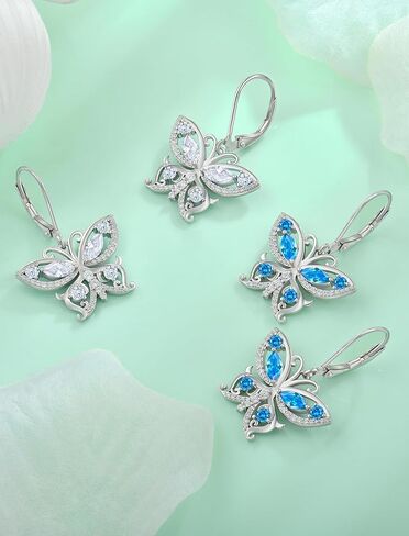 Butterfly Jewelry Set-925 Sterling Silver Pendant Necklace Butterfly Dangle Earrings with Birthstone Cubic Zirconia in Kuwait