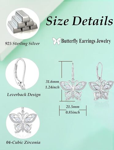 Butterfly Jewelry Set-925 Sterling Silver Pendant Necklace Butterfly Dangle Earrings with Birthstone Cubic Zirconia in Kuwait