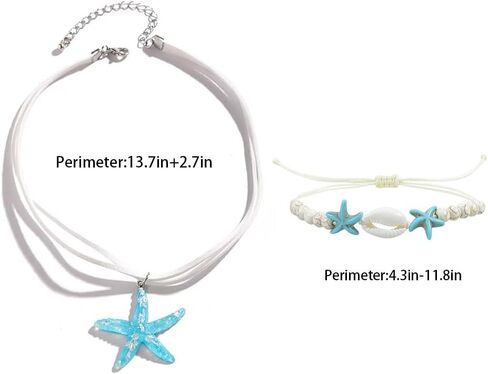 Boho Starfish Necklace Bracelet Set Seashell Necklace Bracelet Set Beach Summer Beach Jewelry Set for Women Girls in Saudi Arabia