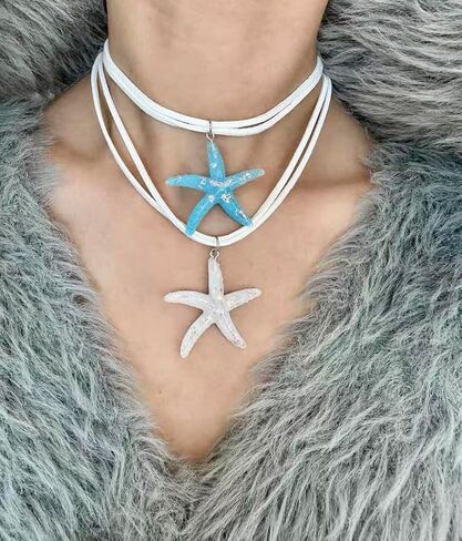 Boho Starfish Necklace Bracelet Set Seashell Necklace Bracelet Set Beach Summer Beach Jewelry Set for Women Girls in Saudi Arabia