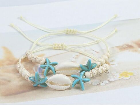 Boho Starfish Necklace Bracelet Set Seashell Necklace Bracelet Set Beach Summer Beach Jewelry Set for Women Girls in Saudi Arabia
