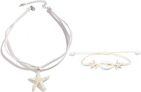 Boho Starfish Necklace Bracelet Set Seashell Necklace Bracelet Set Beach Summer Beach Jewelry Set for Women Girls in Saudi Arabia