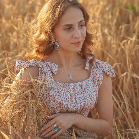 FINREZIO Western Jewelry For Women Turquoise Dangle Earrings Boho Bracelet Turquoise Knuckle Rings Bohemian Jewelry Set in Saudi Arabia