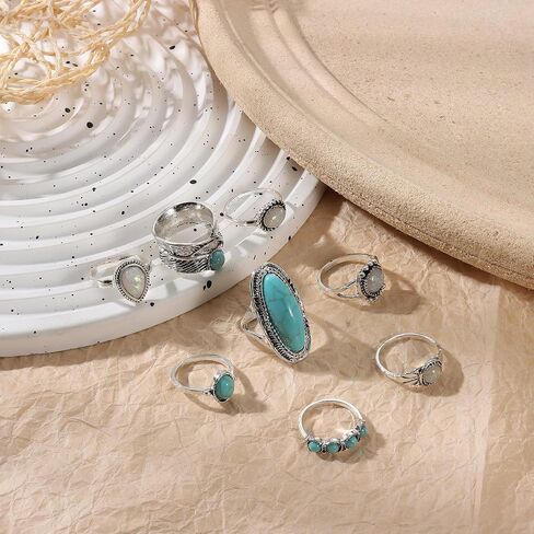 FINREZIO Western Jewelry For Women Turquoise Dangle Earrings Boho Bracelet Turquoise Knuckle Rings Bohemian Jewelry Set in Saudi Arabia