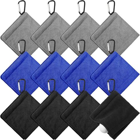 12 Pcs Golf Ball Towel 5.5 x 5.5 Inches with Wet and Dry Technology Portable Golf Cleaner Accessories for Men Women Blue Black Gray Small Golf Pocket Towel with Clip in Saudi Arabia