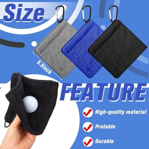 12 Pcs Golf Ball Towel 5.5 x 5.5 Inches with Wet and Dry Technology Portable Golf Cleaner Accessories for Men Women Blue Black Gray Small Golf Pocket Towel with Clip in Saudi Arabia