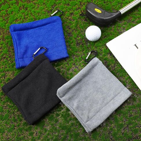 12 Pcs Golf Ball Towel 5.5 x 5.5 Inches with Wet and Dry Technology Portable Golf Cleaner Accessories for Men Women Blue Black Gray Small Golf Pocket Towel with Clip in Saudi Arabia