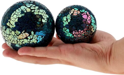قطعتان من الأجرام السماوية الزجاجية المزخرفة مقاس 3.34 بوصة فسيفساء كراكل كرة صلبة للطاولة كرات مركزية أوعية مزهريات لتزيين حفلات الكريسماس - أخضر in Kuwait