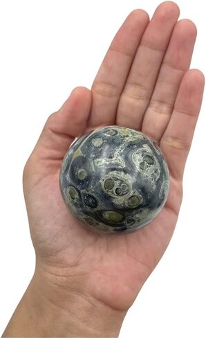 Pyrite Natural 50-55 mm Gemstone Ball Sphere + Stand Hand Carved Crystal Altar Healing Devotional Focus Spiritual Chakra Cleansing Metaphysical Gift Men Women from India in Kuwait