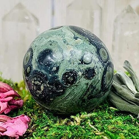 Pyrite Natural 50-55 mm Gemstone Ball Sphere + Stand Hand Carved Crystal Altar Healing Devotional Focus Spiritual Chakra Cleansing Metaphysical Gift Men Women from India in Kuwait
