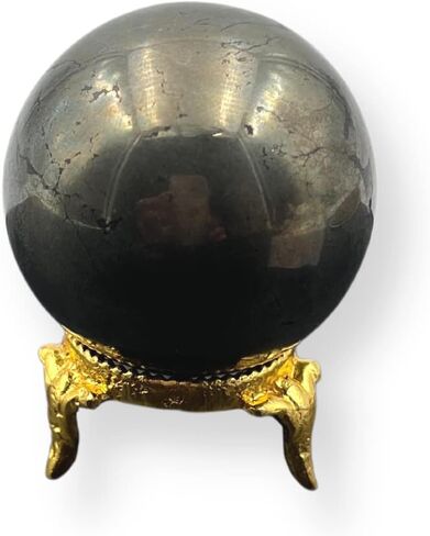 Pyrite Natural 50-55 mm Gemstone Ball Sphere + Stand Hand Carved Crystal Altar Healing Devotional Focus Spiritual Chakra Cleansing Metaphysical Gift Men Women from India in Kuwait