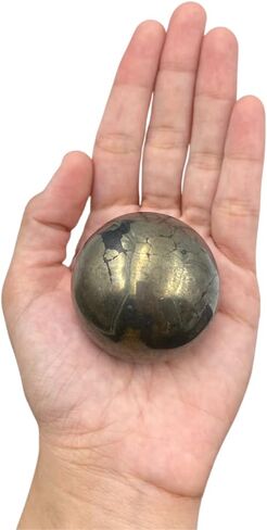 Pyrite Natural 50-55 mm Gemstone Ball Sphere + Stand Hand Carved Crystal Altar Healing Devotional Focus Spiritual Chakra Cleansing Metaphysical Gift Men Women from India in Kuwait