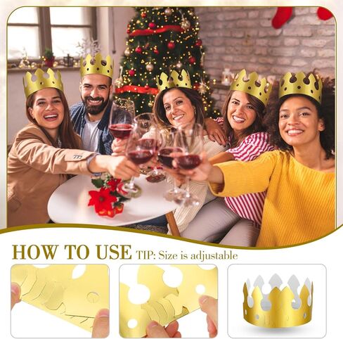 100 قطعة من التيجان الورقية الذهبية لأعياد الميلاد والعام الجديد وتاج الحفلات وقبعات ورقية كبيرة لوازم الاحتفال للأطفال البالغين (النمط الكلاسيكي) in Kuwait