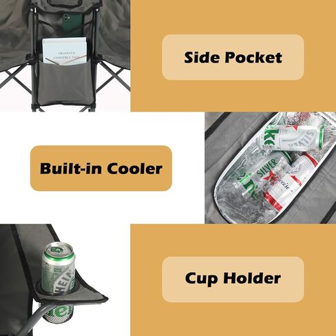 Folding Double Camping Chair with Umbrella Portable Picnic Chair | Loveseat Camping Chair for Outdoor, with 2 Cup Holders & Cooler Bag, with Side Pocket & Carry Bag, 61"L x 22"W x 70"H, Grey in Saudi Arabia